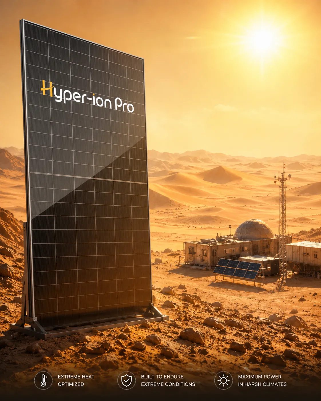 Hyper-ion Pro module standing in a desert under a harsh sun